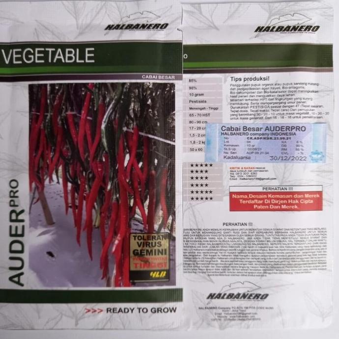 Benih Cabe Merah Besar AUDERPRO 10 gram TOLERAN Virus Gemini HALBANERO