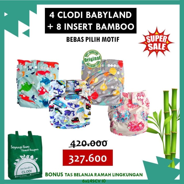 Paket Clodi Babyland Insert Bamboo - Popok Kain Cuci Ulang Anak Bayi