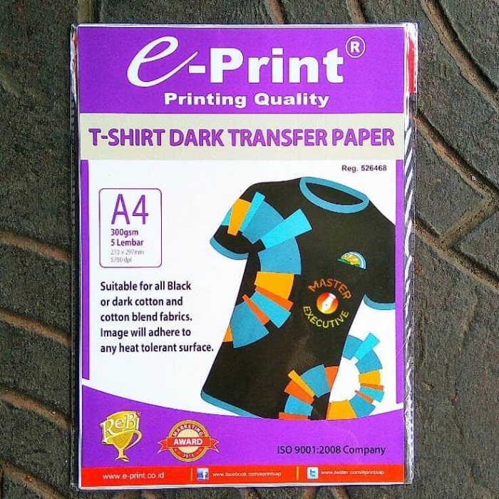 

E-Print Dark Transfer Paper T-Shirt Gelap / Hitam 300 gsm (5 lembar) HOT PROMO