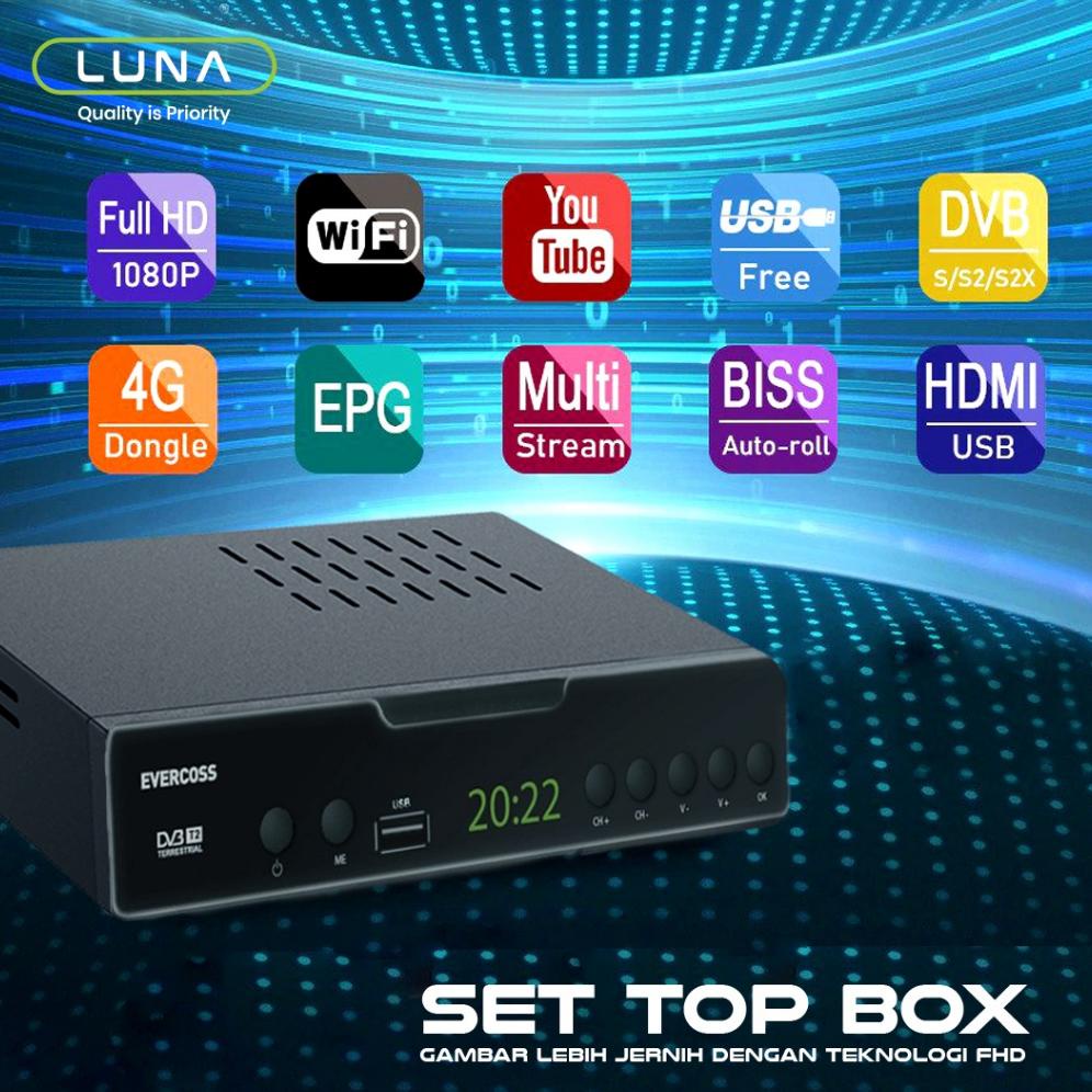 Diskon Luna X Evercoss Set Top Box Tv Penerima Siaran Digital Receiver Full Hd/ Stb Wifi Bisa Youtub