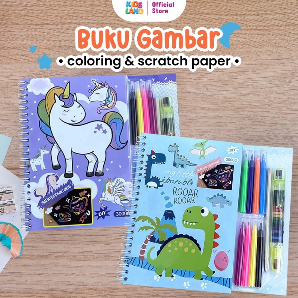 

DN7644 Buku DIY Mewarnai Magic Scratch Painting Buku Mewarnai Gambar Set Spidol Pena Crayon KIDS LAND 52