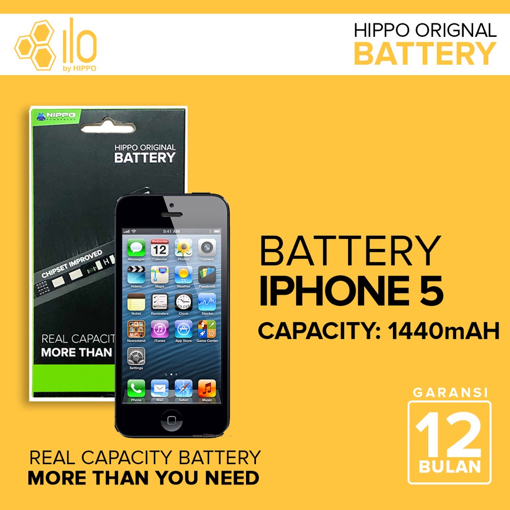 Hippo Baterai Baterry 100% ORI Baterai Iphone 5G 1440mAh Batere Premium Batu Batre Batrai Handphone 