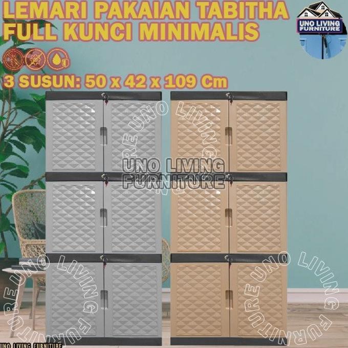 LEMARI PAKAIAN PLASTIK 3 SUSUN FULL KUNCI LEMARI TABITHA TABITHA