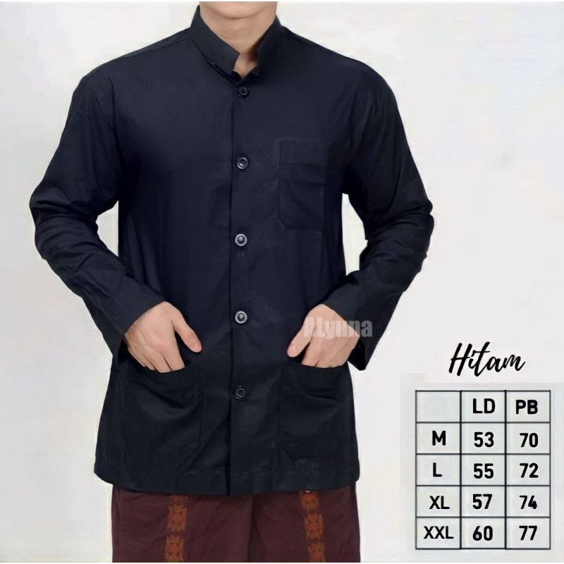 MNTZ2318  Koko Haibah Hitam Polos Lengan Panjang Koko Habaib Koko Habibi Murah Baju taqwa