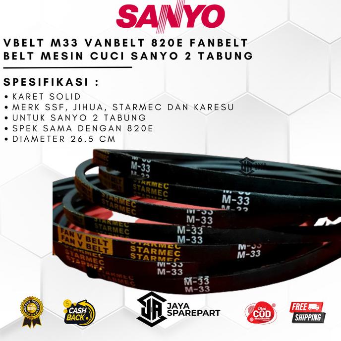 :0:0:0] Vbelt M33 Vanbelt 820E Fanbelt Belt Mesin Cuci Sanyo 2 Tabung
