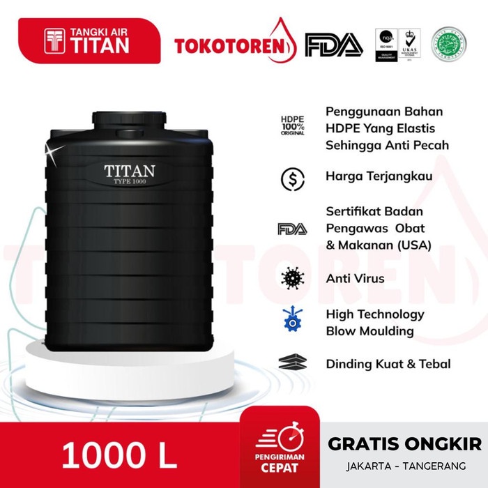 Bestseller Tangki / Toren Air Titan Tbl 1000 Liter Harga Termurah Free Kirim