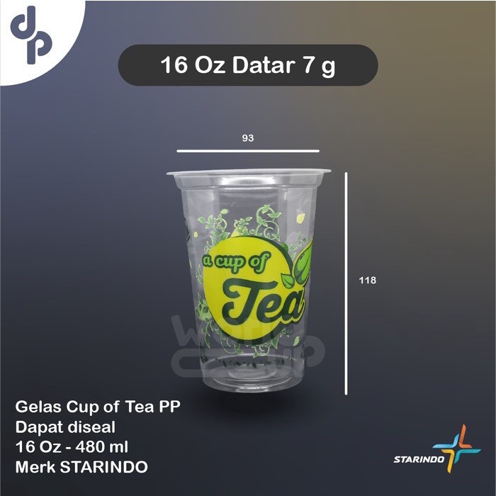Gelas Plastik Motif Teh Cup Of Tea 16 Oz - 22 Oz Pp Starindo 1 Dus