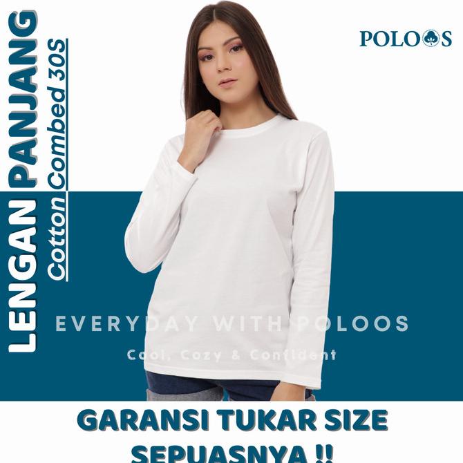 Baju kaos polos cotton combed 30s lengan panjang wanita putih