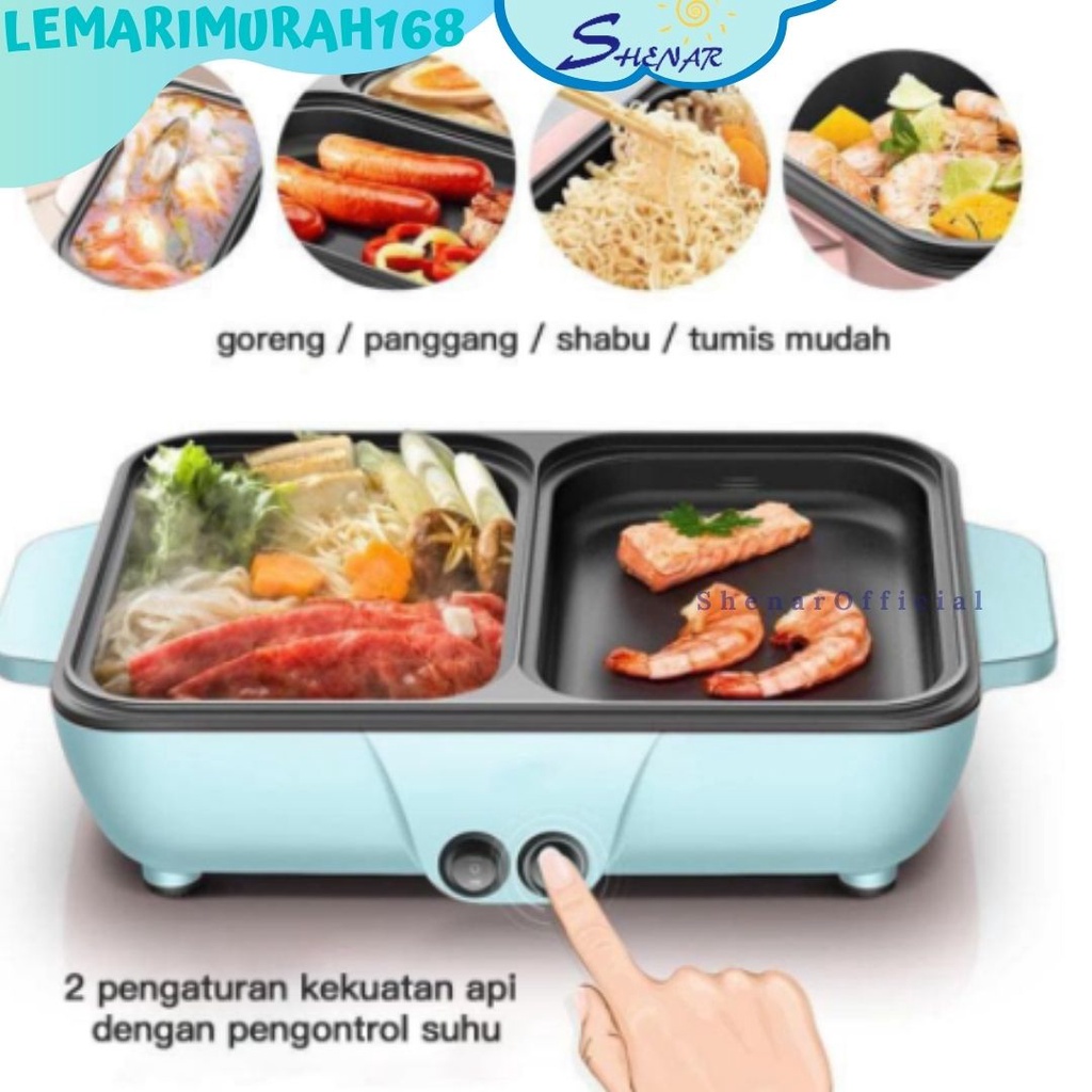 Shenar - Electric Hotpot Bbq 2 In 1- Grill Pan - Bbq Multifungsi - Panggangan - Hotpot Elektrik
