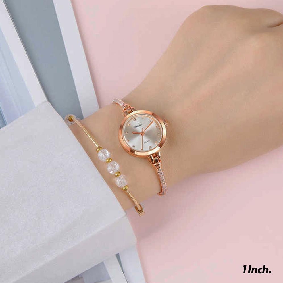 Qdy402 Gelang Jam Tangan Analog Serut Rantai Wanita Skmei Cewek Wanita Pria Unisex Anti Air Tahan Ai
