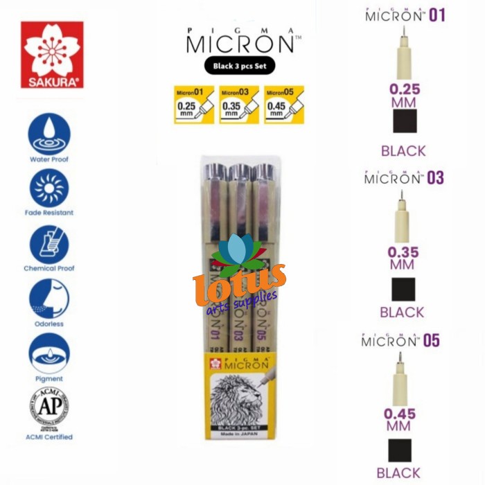 

Sakura Pigma Micron Black Set 3 - 01/03/05 Drawing Pen Terbaru