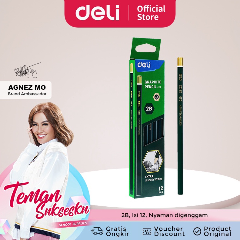 

QCYG0380 Deli Graphite Pencil / Pensil Kayu 2B Isi 12 Nyaman Digenggam EC29
