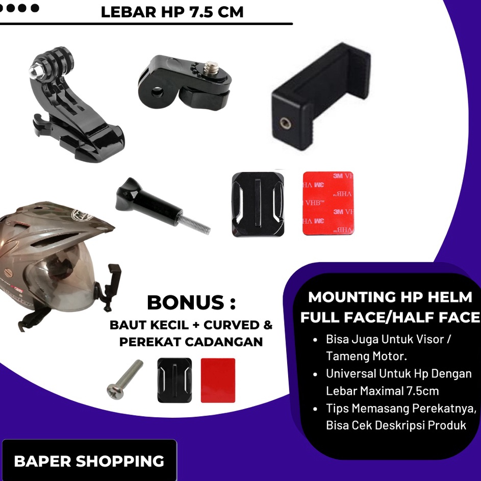 ↑ Motovlog Helmet Mounting HP Chin Mount Helm Bike Half Face FullFace Vlog Dengan Handphone Dan Acti