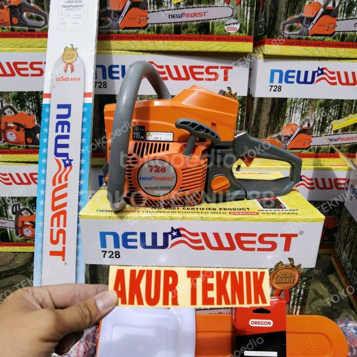 {GreenShop} gergaji mesin chainsaw new west 728 bar 26 rantai 44t Berkualitas