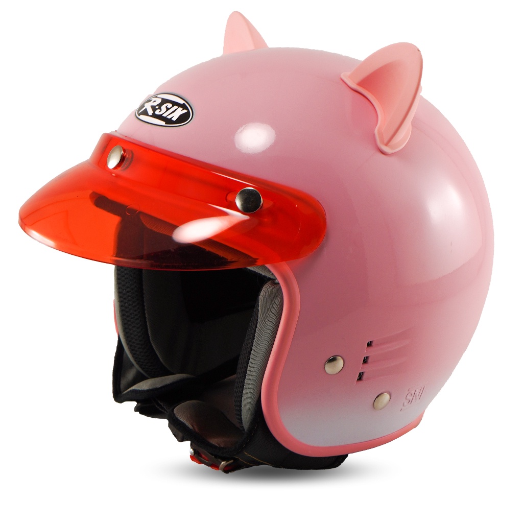 Helm Bogo Dewasa Wanita Helm Cewek Kuping Kucing Pink