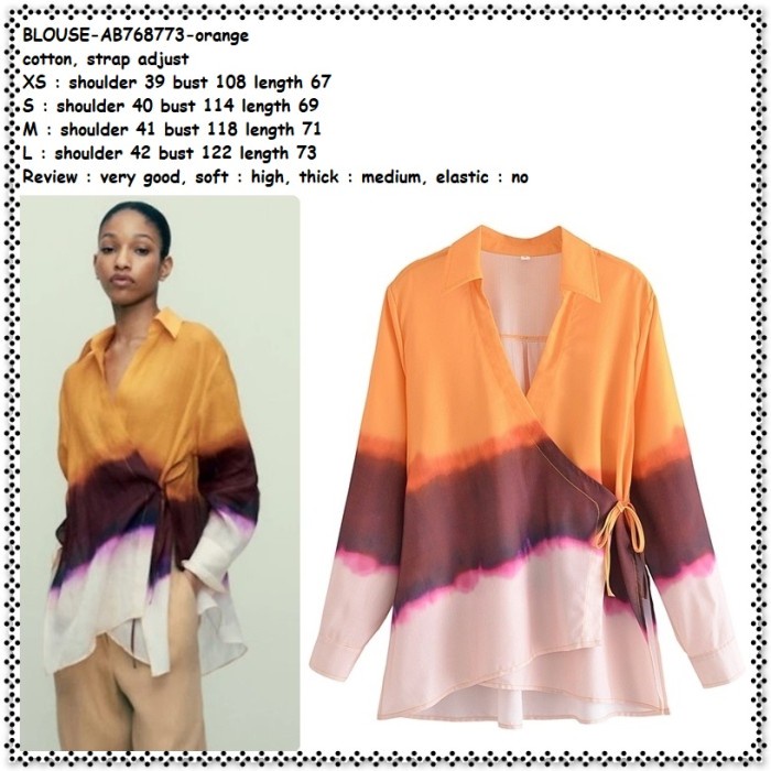 AB768773 Baju Atasan Blouse Kimono Panjang Wanita Korea Orange Tie Dye