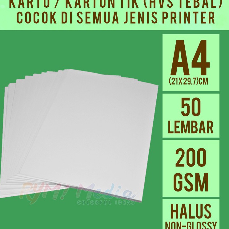 

NJST1277 Kartu TIK 200 gsm A4 isi 50 lbr / Kertas HVS BC Tebal Halus Brief Card 200 gram For Inkjet Printer