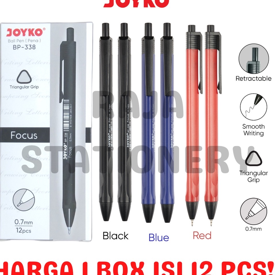 

WXVV6597 JOYKO BALL PEN CLICKER 0.7MM PENA BOLPEN PULPEN CETEK JOYKO HITAM BIRU MERAH BP-338 LUSIN [12PCS]