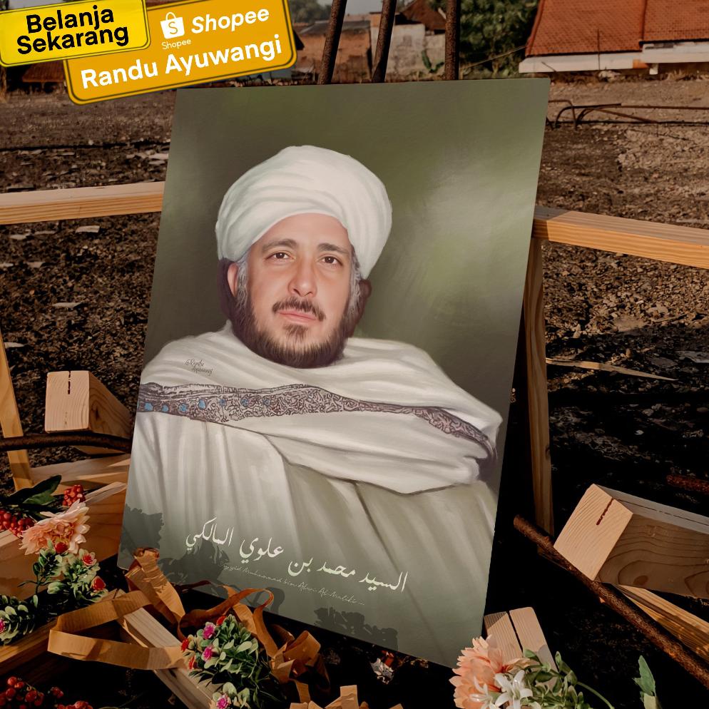 Lukisan Sayyid Muhammad bin Alwi Al-Maliki diatas Papan MDF (Ukuran 30x40 dan 20x30 cm )Poster Ulama