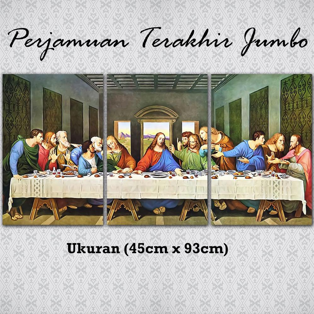 hiasan dinding rohani poster kayu perjamuan terakhir jumbo