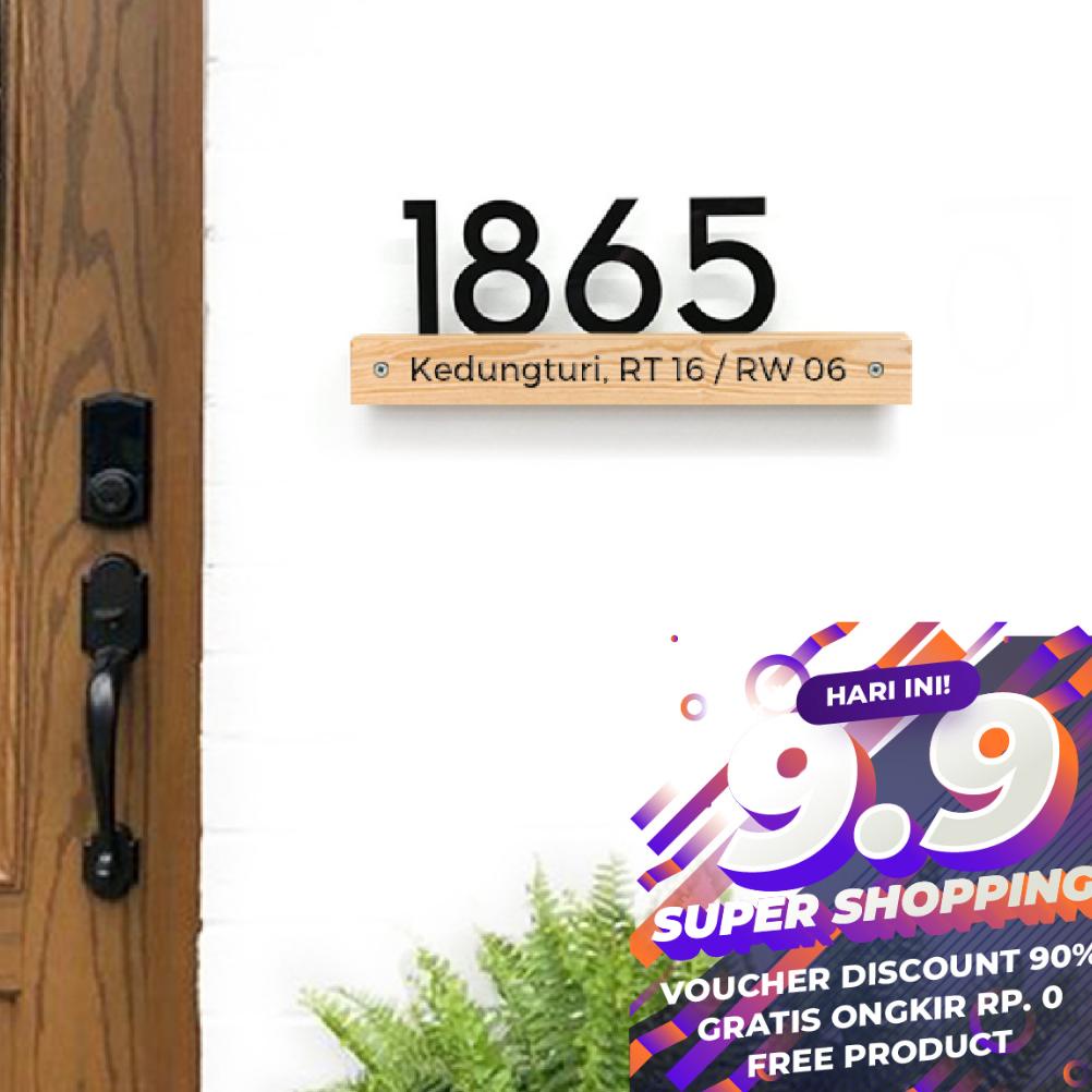 NOMOR RUMAH ACRYLIC KOMBINASI KAYU UKURAN PANJANG 28 CM (TAHAN SEGALA CUACA)