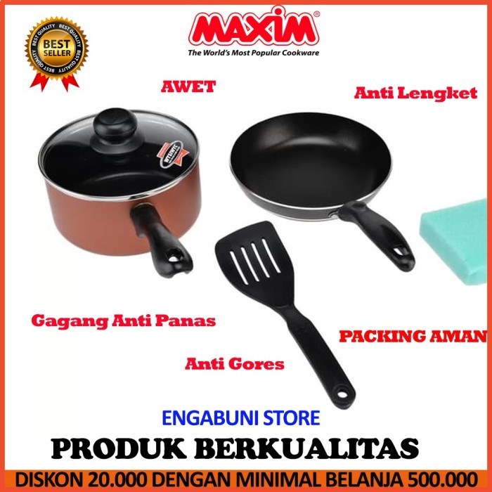 Alat Memasak Teflon Maxim Wajan Venice Set - Teflon - Merah/Hitam U1R6 Anti Lengket