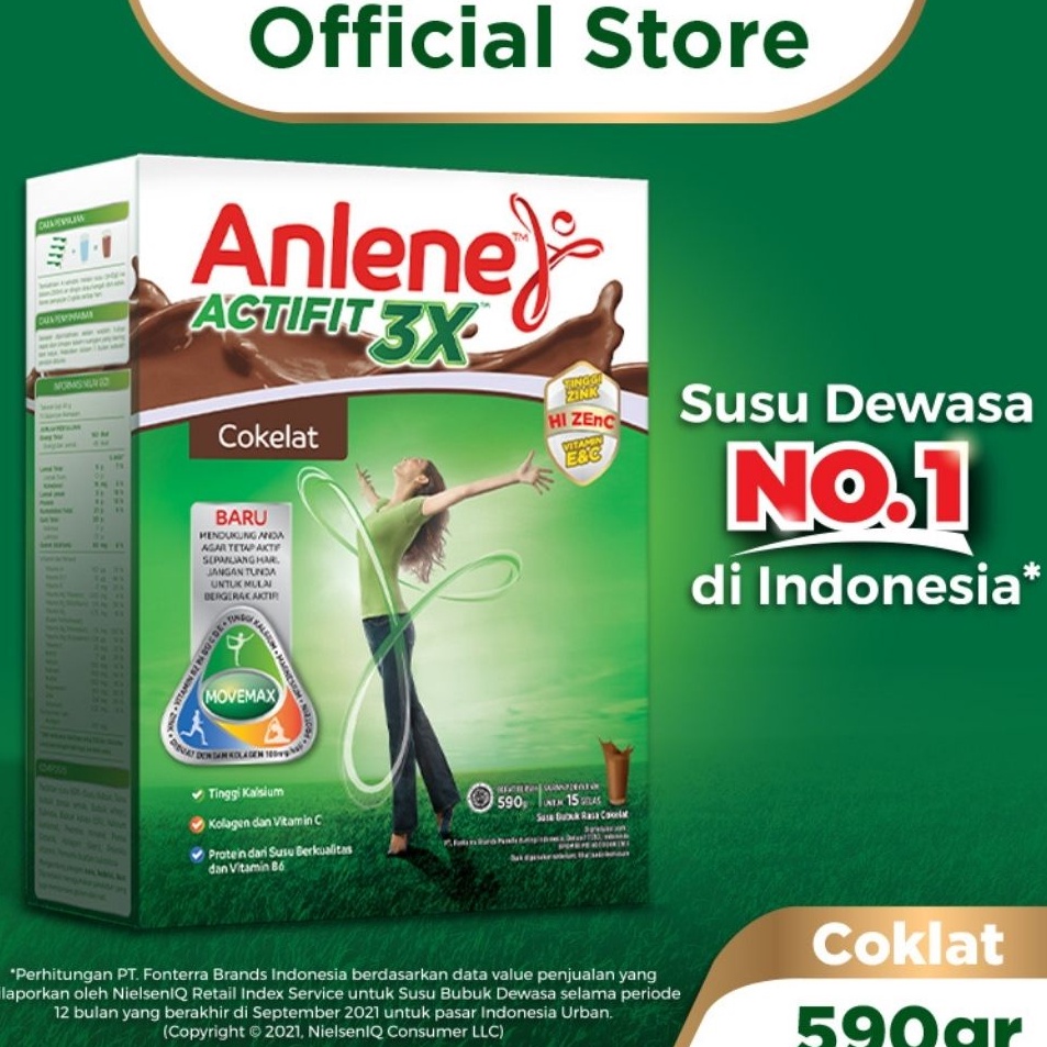 

YJHB1964 Anlene Actifit 3X Susu Bubuk Dewasa Cokelat 590g - Nutrisi Tinggi Kalsium Untuk Tulang, Sendi, dan Otot