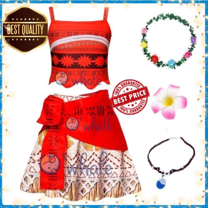 Kostum Set Moana / Baju Moana / Cosplay Moana / Gaun Dress Moana