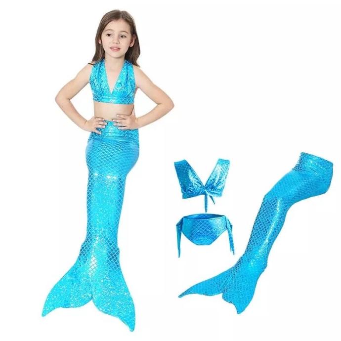 Kostum Mermaid Biru Muda Anak Monofin Girls Swimsuit Sharkle Fin MR14
