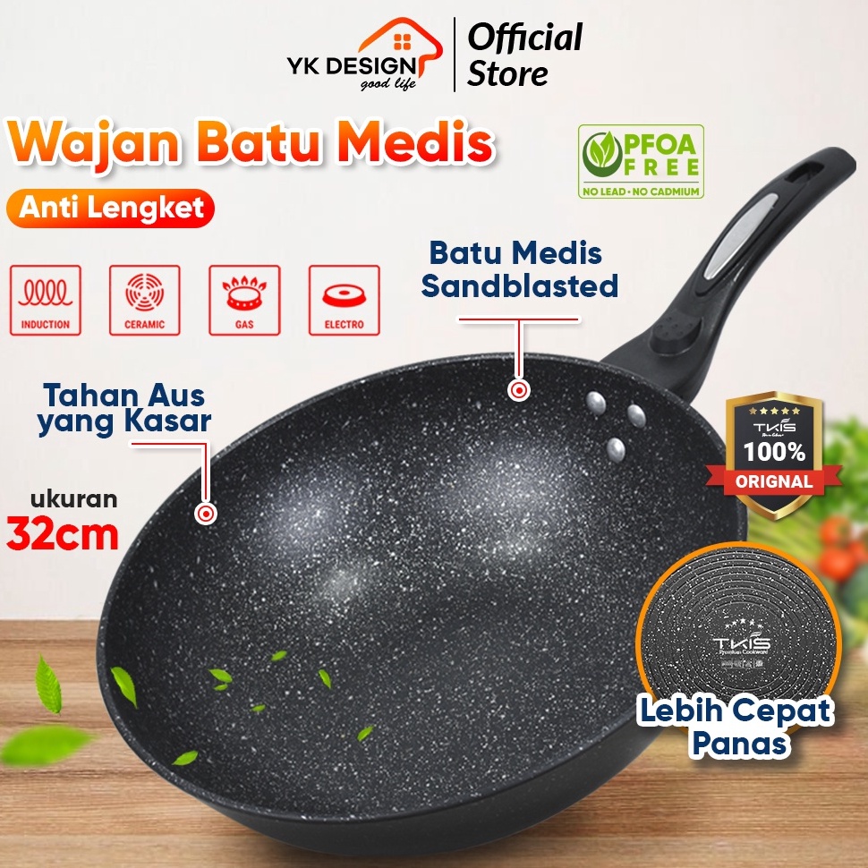 Stok Terbaru.. TKIS BY YK DESIGN Panci Penggorengan 32 CM Wajan Penggorengan Anti lengket Wok Pan TK