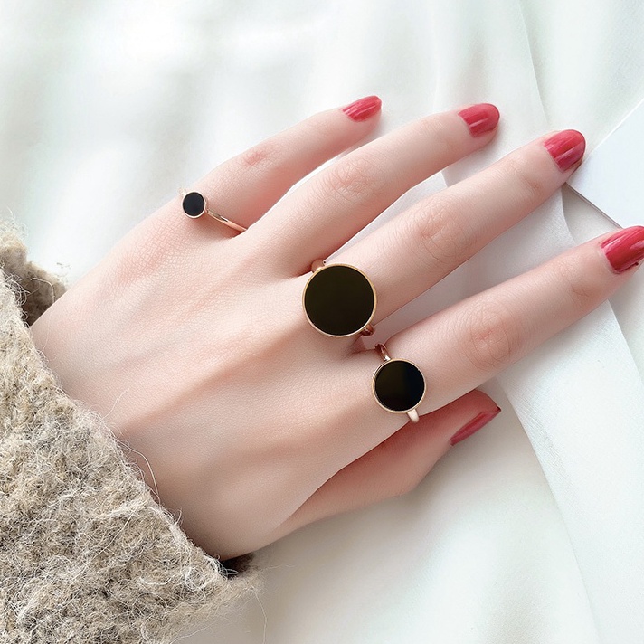 [L2Y/»> COD✨Cincin Titanium Premium Lapis 1PCS Emas18K Bentuk Bulat Bahan Warna Hitam Bulgar Pria Wa