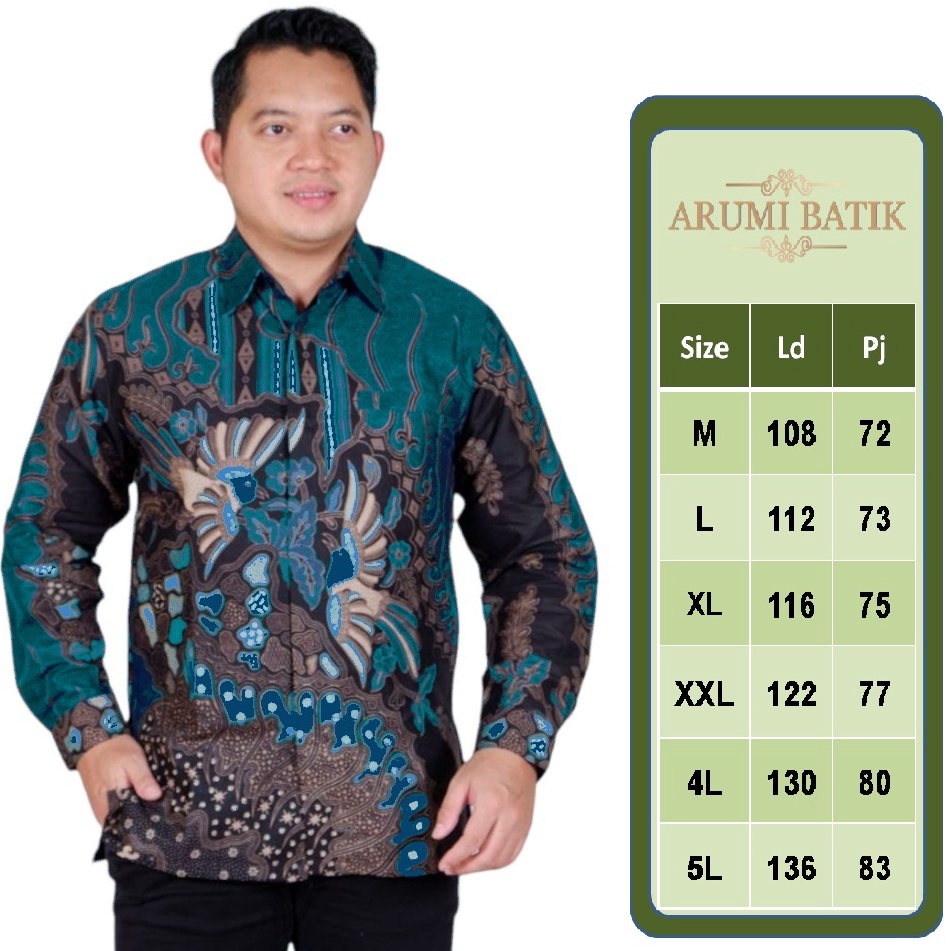 NXGR6783  Hijau Tosca Kemeja Batik Pria Panjang Full Furing Big Size Jumbo XXXXL 5L