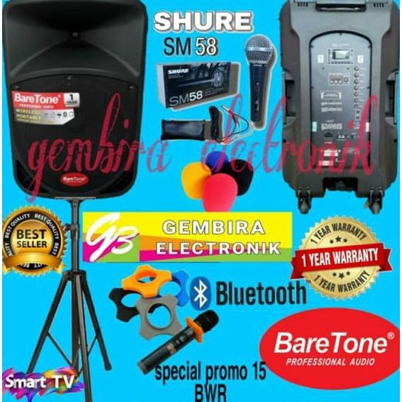 TERMURAH Paket Speaker Aktif Baretone 15 bwr 15 inch portable wireless meeting speker Bluetooth kara