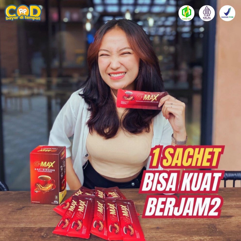 

1.1 Promo >> G-MAX KOPI GINGSENG PENAMBAH STAMINA PRIA KOPI GINGSENG DAN GULA AREN KOPI PRIA KUAT DAN TAHAN LAMA - BPOM 1 BOX (10 Sachet)