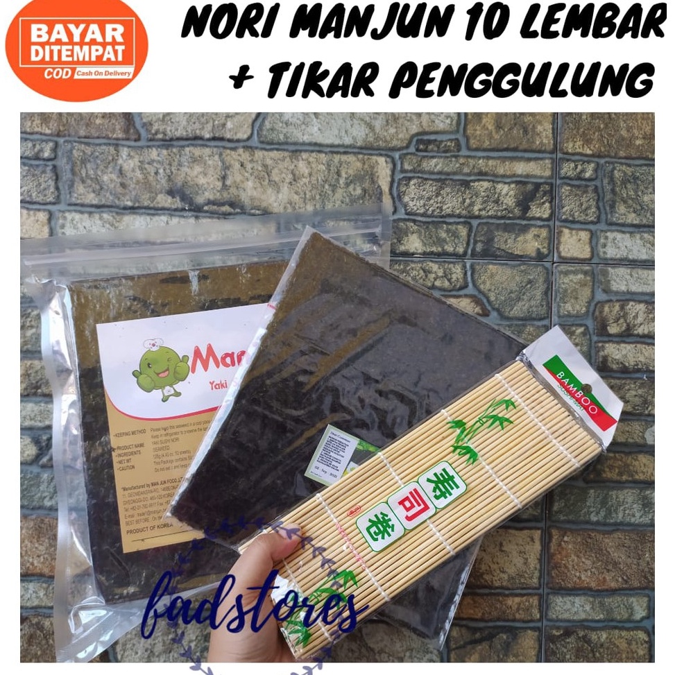 

6.6 Product HOT Paket Nori Rumput Laut Manjun 10 Lembar + Tikar Penggulung Sushi - Nori Sushi Halal