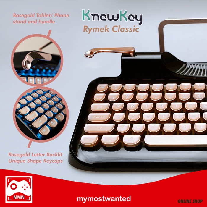 KNEWKEY Mechanical Bluetooth Retro Typewriter Keyboard BLACK-GOLD