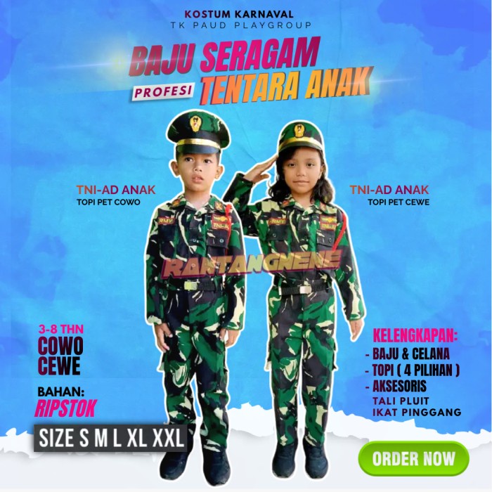 Baju Tentara Anak Laki Laki Dan Perempuan Baju Profesi Anak Tni-Ad