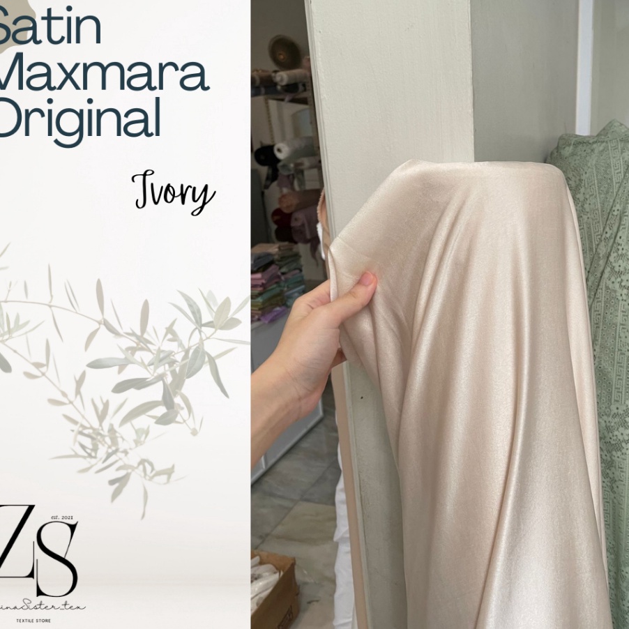 1/2 Meter Bahan Kain Satin Maxmara Silk Lux Premium Warna Ivory ✦