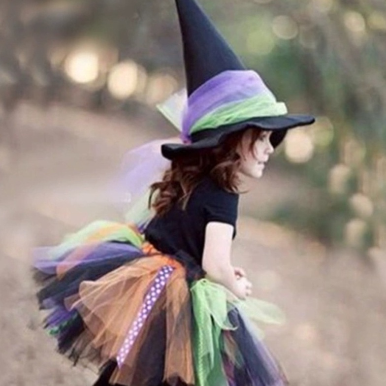 FHFC0464 TEBUS MURAH  Witch Rainbow Tutu Skirt Rok Tutu Penyihir Kostum Halloween