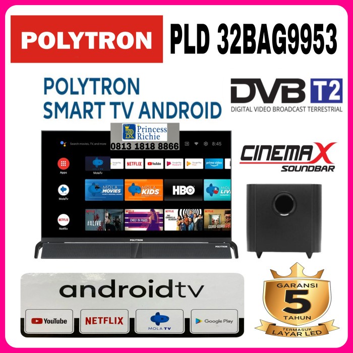 Smart Android Tv Polytron 32 Inch Pld 32Bag9953 Soundbar