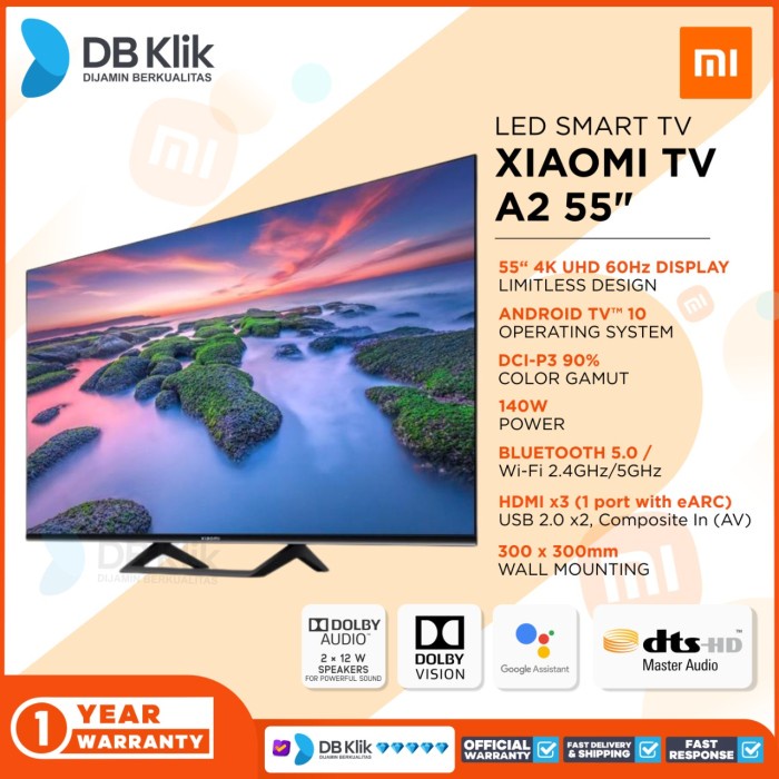 Led Smart Tv Xiaomi A2 55Inch Uhd 4K Dolby Audio- Android Tv Xiaomi A2