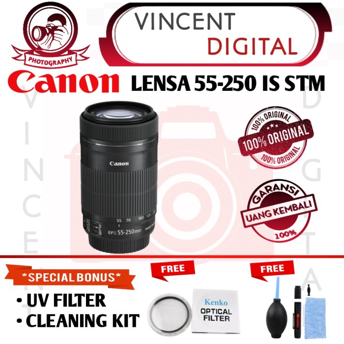 Lensa Canon 55 250mm is stm paket bonus uv filter 55-250 mm