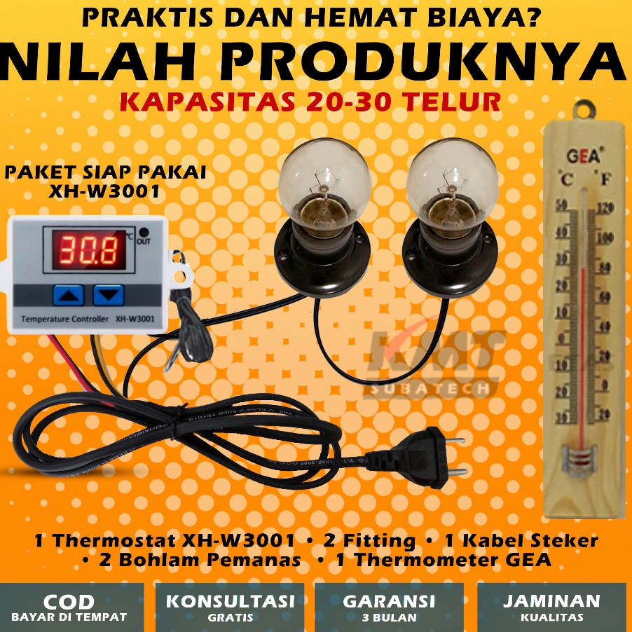 NRLH8205 STOK SIAP 【COD Paket Siap Pakai Termostat XH-W3001 TGEA Mesin Tetas Telur Full Otomatis Pen