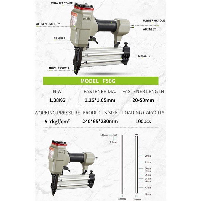 Meite Gun Nailer F50 / Gun Paku Tembak F50 /Staples F50 Meite