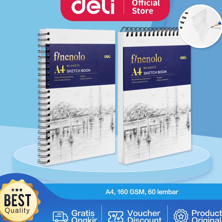 

↕➨⁑✲ Deli Sketch Book / Buku Gambar Sketsa A4 160GSM 60 Lembar EC27X Ready Stok