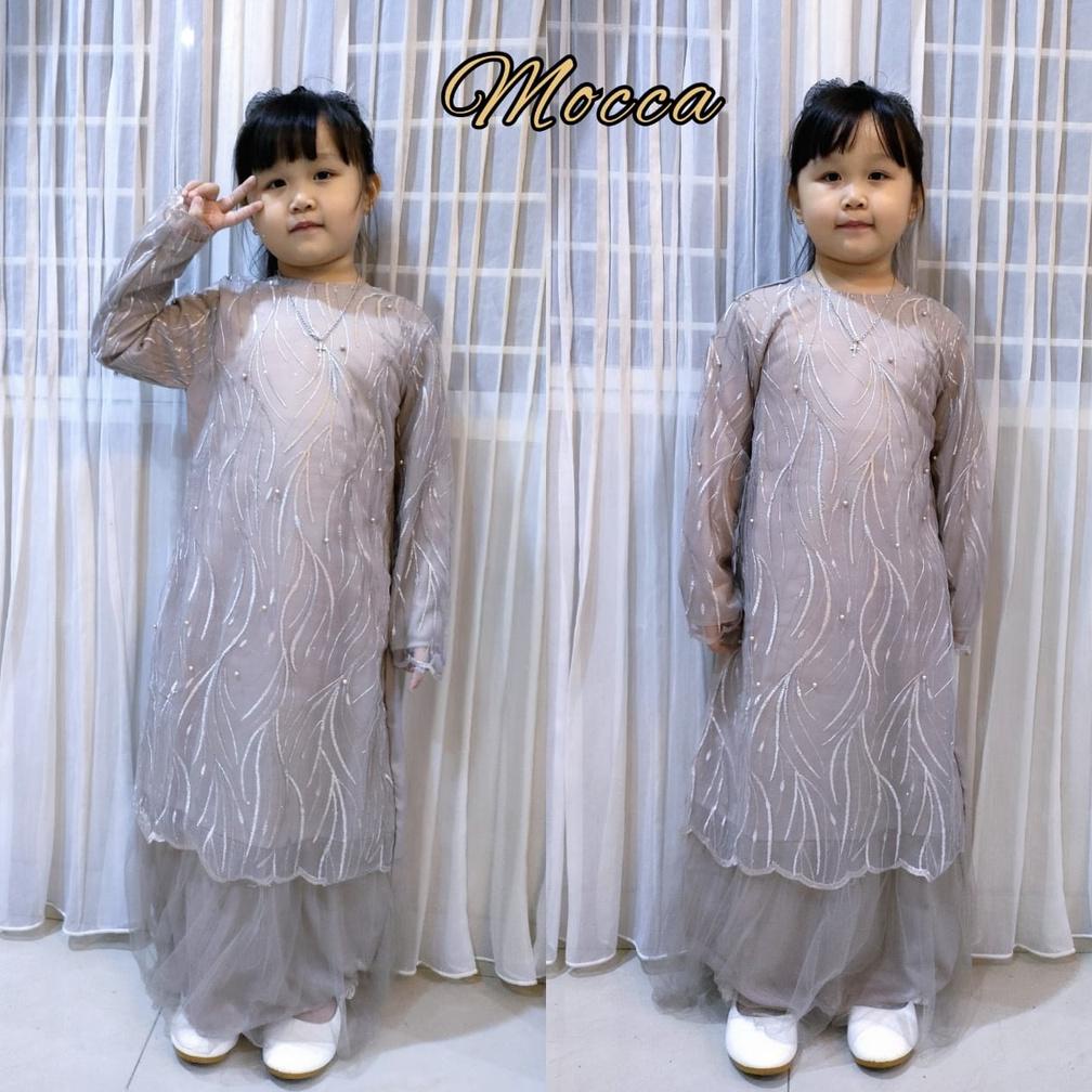 Geraldine Kid Baju Gamis Brukat Anak Perempuan/Gamis Anak Brukat Tile/Fashion Gamis Pesta/ Gamis Cou