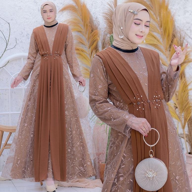 Rumaisha Baju Muslim Wanita Jumbo Gamis Full Brukat Tile Remaja Dewasa Premium Fashion Gamis Kondang