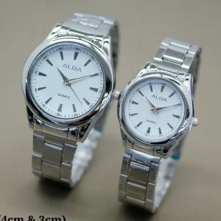 New CollectionRr8R2 (Cod)Jam Tangan Couple Alba Balok l Jarum Strap Stell/Rantai(Dikirim Jakarta)