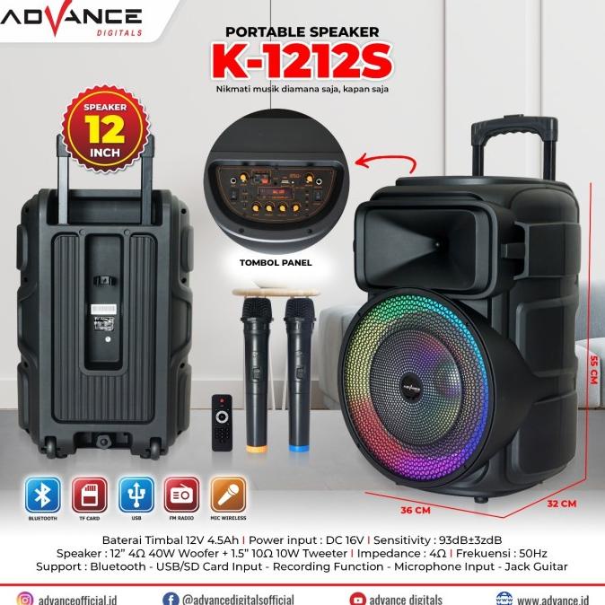SPEAKER PORTABLE BLUETOOTH ADVANCE K1212S - 12 inch Free Mic 2 BH