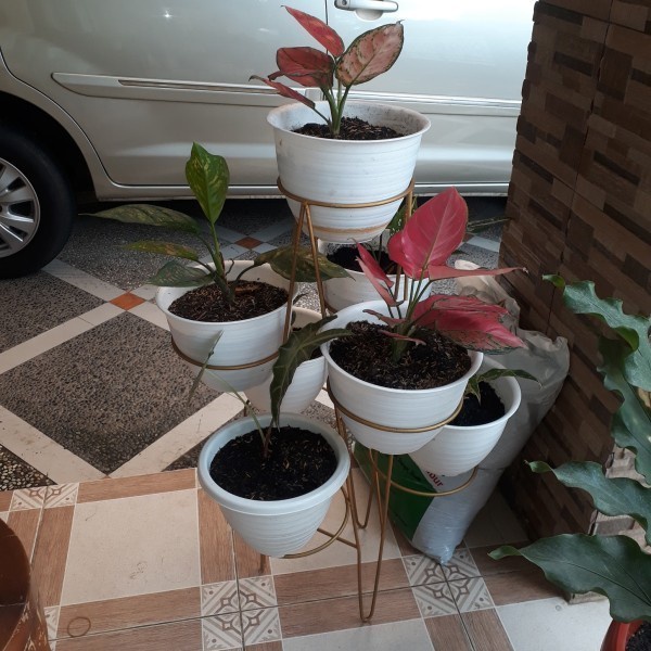 Pot Bunga Besi / Kerangka Pot Menara Isi 7 Pot / Standing Pot Menara Isi 7 / Rak Bunga Besi /